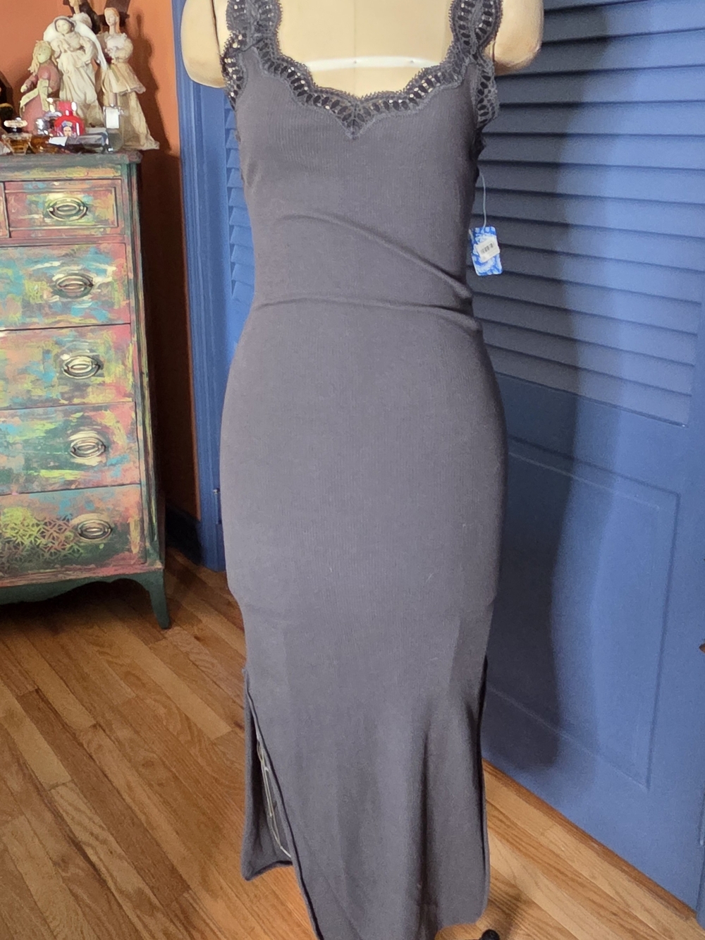 NWT Intimately Free People "All Eyes On You" Ribbed Midi Dress – Grey, L